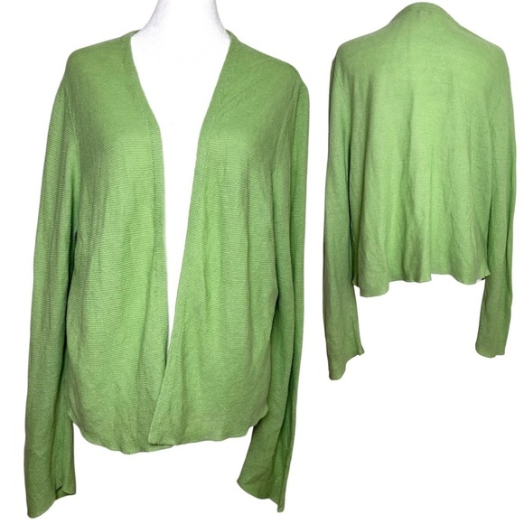 J. Jill Sweaters - J. JILL Light Lime Green Linen Cotton Blend Open Cardigan Beachy Lightweight L
